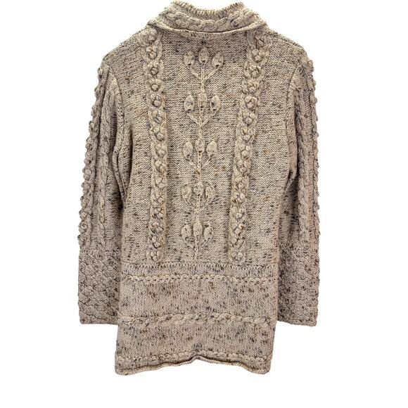 VTG Handmade Knit Cardigan Womens M L Brown Beige Cable Knit Fishermans Sweater - Picture 10 of 10
